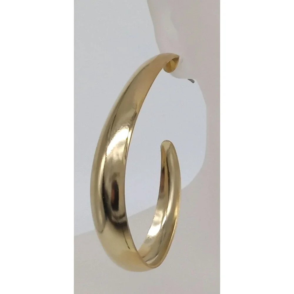 Gold Tone Oval Hoop Earrings Large Polished Unmarked Statement Jewelry Vintage S